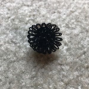 silver and black flower ring